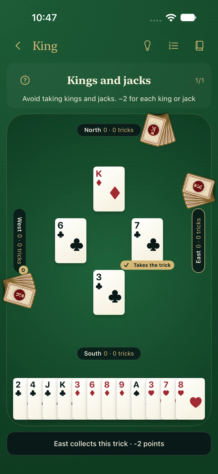A hand of King in progress on iPhone